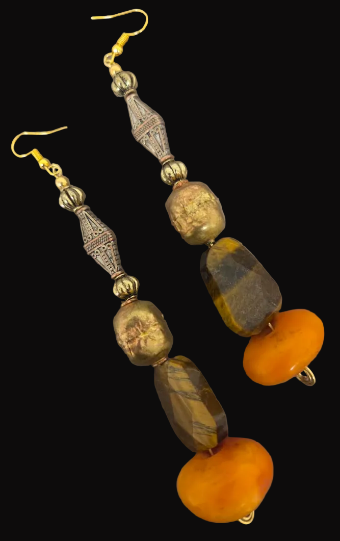 Exotic Tribal Inspired Beaded Pierced Earrings for Autumn ~ Long