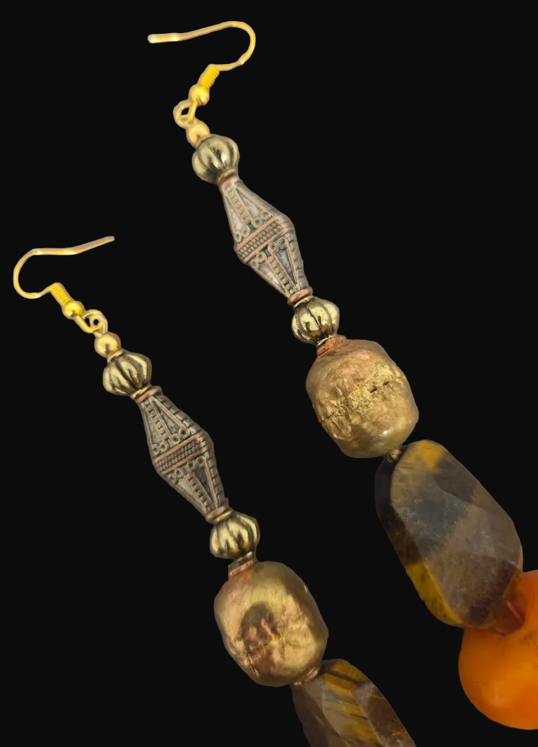 Exotic Tribal Inspired Beaded Pierced Earrings for Autumn ~ Long