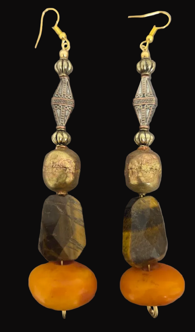 Exotic Tribal Inspired Beaded Pierced Earrings for Autumn ~ Long