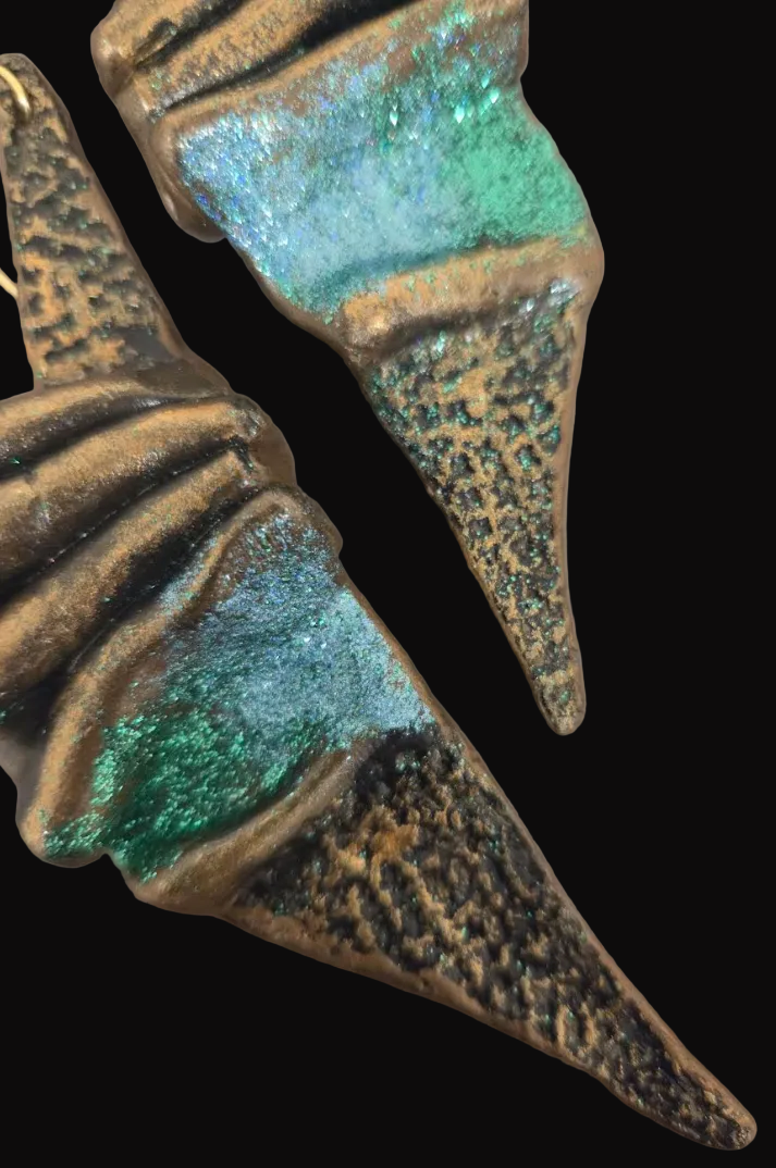 Faux Bronze Sculpted Shoulder Duster Earrings - OOAK Haute Couture