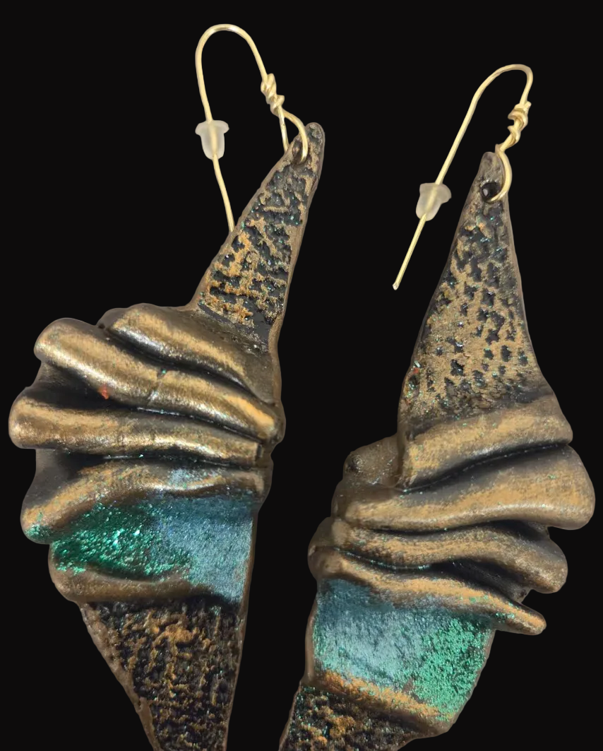 Faux Bronze Sculpted Shoulder Duster Earrings - OOAK Haute Couture