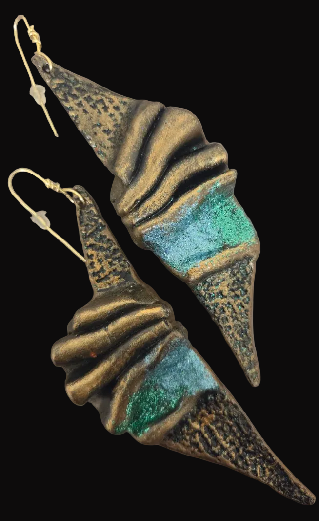 Faux Bronze Sculpted Shoulder Duster Earrings - OOAK Haute Couture