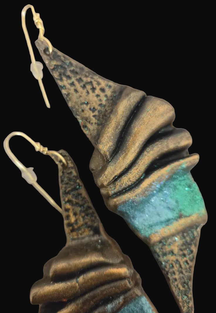 Faux Bronze Sculpted Shoulder Duster Earrings - OOAK Haute Couture