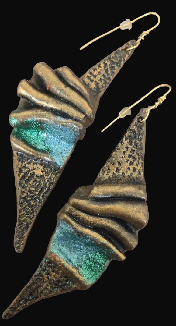 Faux Bronze Sculpted Shoulder Duster Earrings - OOAK Haute Couture