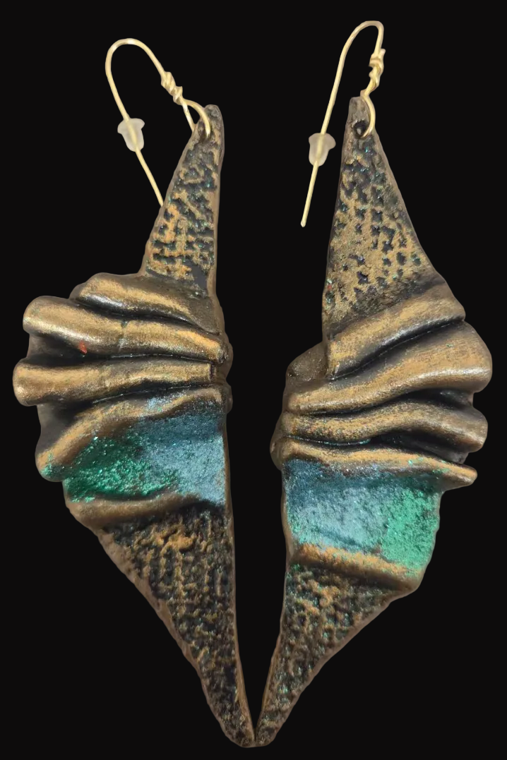 Faux Bronze Sculpted Shoulder Duster Earrings - OOAK Haute Couture