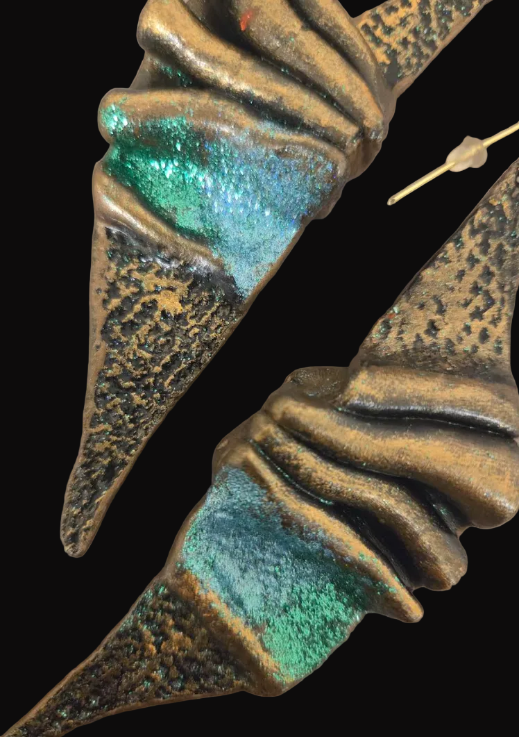 Faux Bronze Sculpted Shoulder Duster Earrings - OOAK Haute Couture
