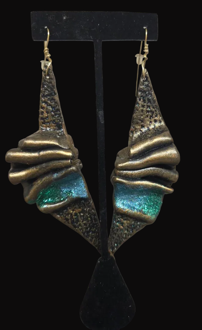 Faux Bronze Sculpted Shoulder Duster Earrings - OOAK Haute Couture