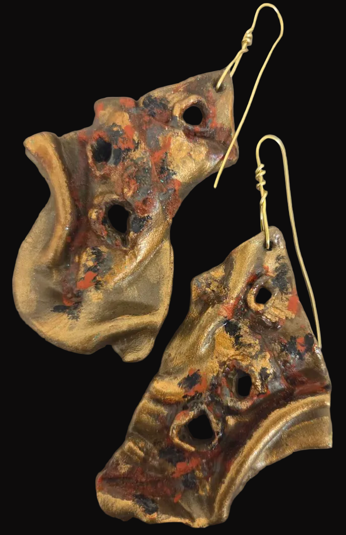 Faux Rusted Brass Avant Garde Torn Pierced Earrings - Defiant