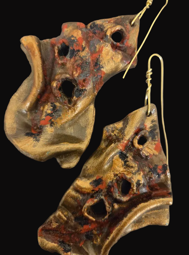 Faux Rusted Brass Avant Garde Torn Pierced Earrings - Defiant