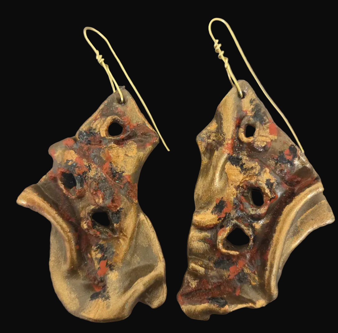 Faux Rusted Brass Avant Garde Torn Pierced Earrings - Defiant