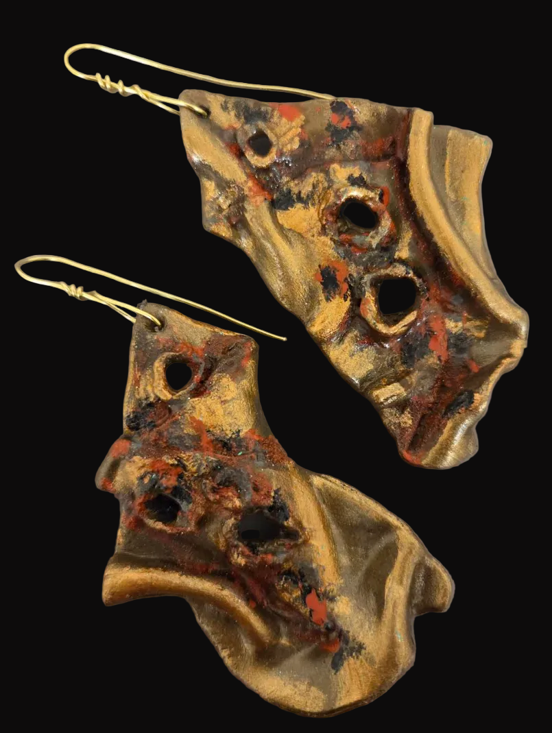 Faux Rusted Brass Avant Garde Torn Pierced Earrings - Defiant