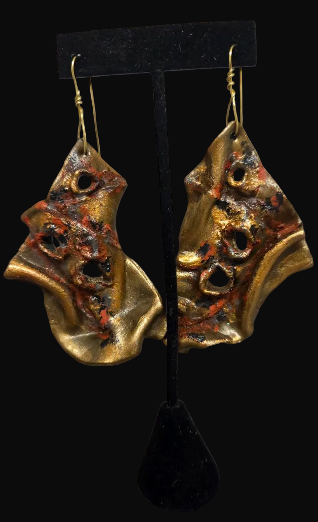 Faux Rusted Brass Avant Garde Torn Pierced Earrings - Defiant