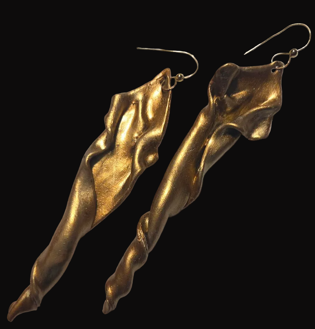 Sensuous Metallic Copper & Gold Hand Sculpted Art Nouveau Earrings
