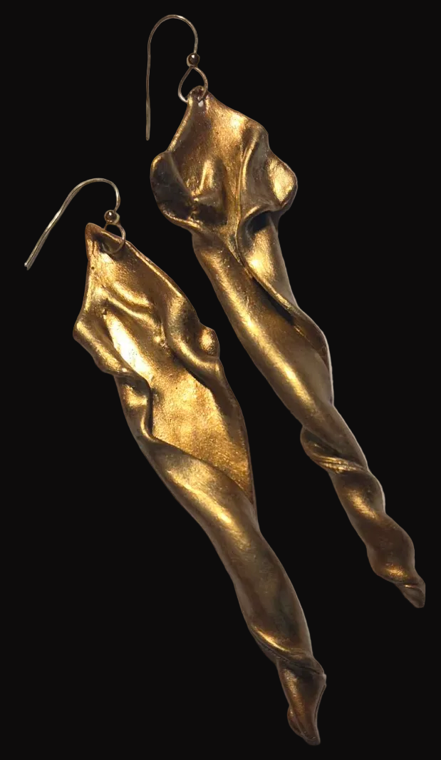 Sensuous Metallic Copper & Gold Hand Sculpted Art Nouveau Earrings
