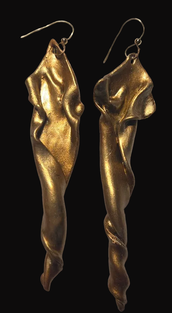 Sensuous Metallic Copper & Gold Hand Sculpted Art Nouveau Earrings