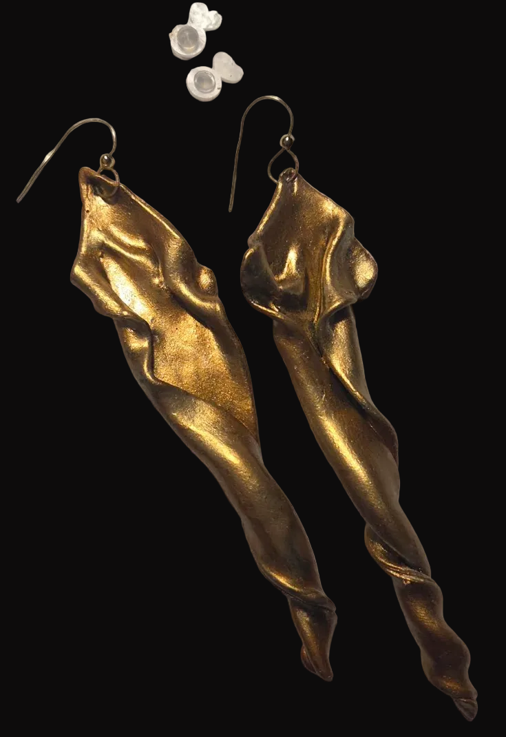 Sensuous Metallic Copper & Gold Hand Sculpted Art Nouveau Earrings