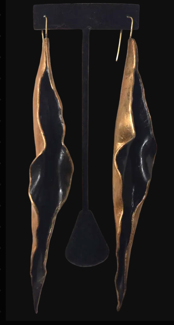 Dramatic Black & Gold Hand Sculpted Cave Shoulder Dusters - OOAK