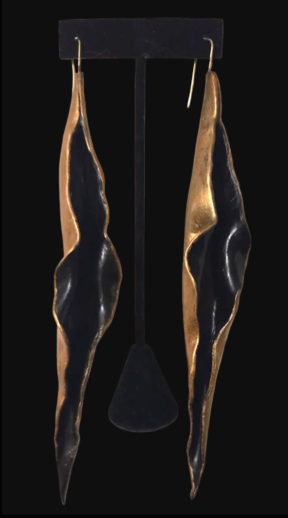 Dramatic Black & Gold Hand Sculpted Cave Shoulder Dusters - OOAK