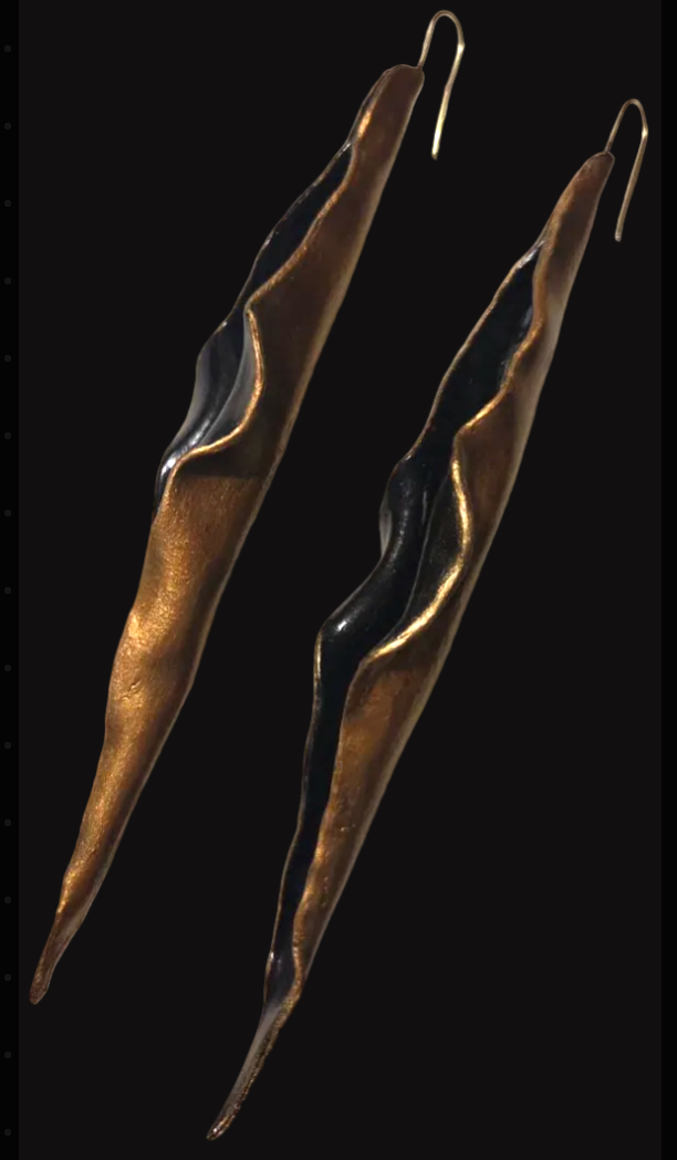 Dramatic Black & Gold Hand Sculpted Cave Shoulder Dusters - OOAK