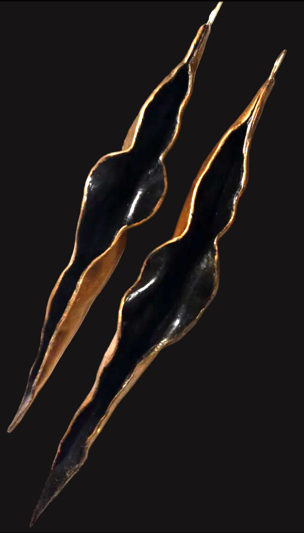 Dramatic Black & Gold Hand Sculpted Cave Shoulder Dusters - OOAK