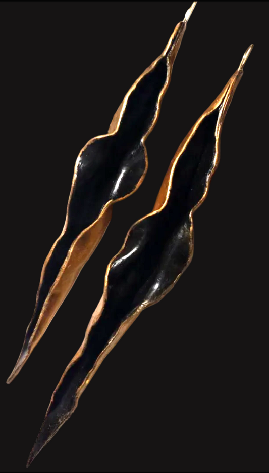 Dramatic Black & Gold Hand Sculpted Cave Shoulder Dusters - OOAK