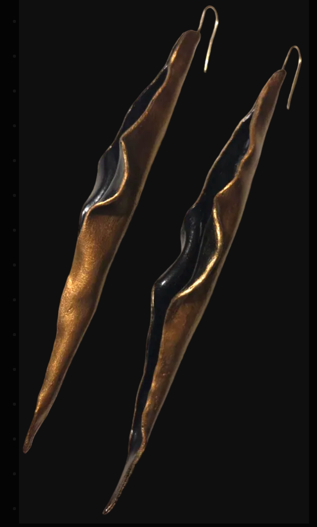 Dramatic Black & Gold Hand Sculpted Cave Shoulder Dusters - OOAK