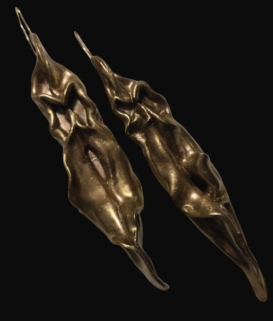 Curvaceous Freeform Sculpted 6.5" Faux Bronze Ear Adornments - OOAK