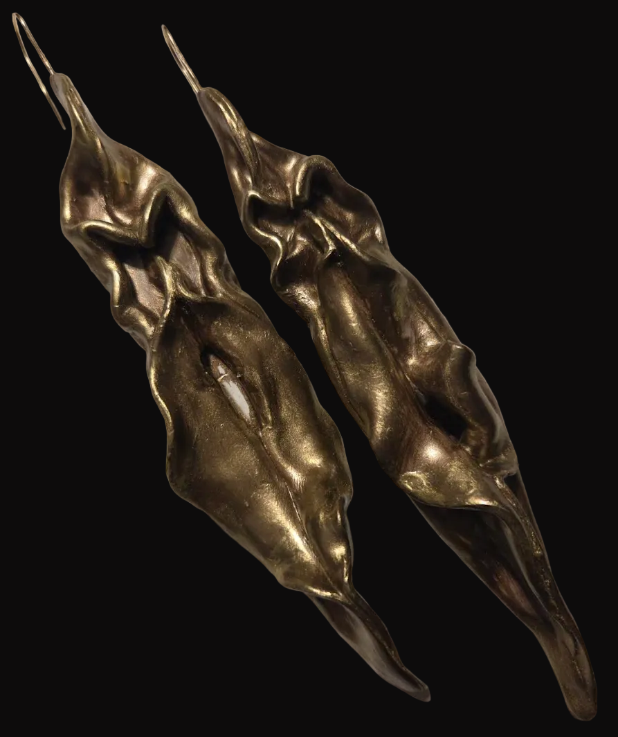 Curvaceous Freeform Sculpted 6.5" Faux Bronze Ear Adornments - OOAK