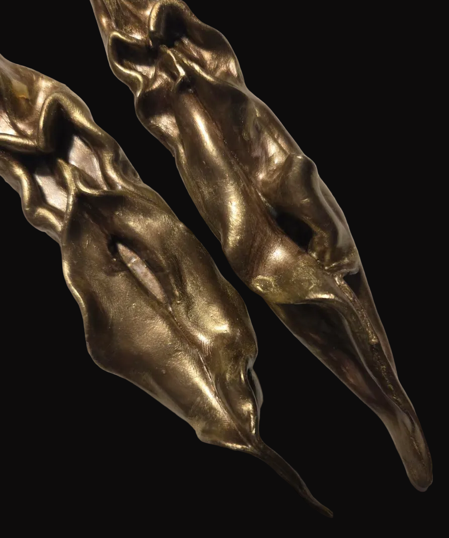 Curvaceous Freeform Sculpted 6.5" Faux Bronze Ear Adornments - OOAK