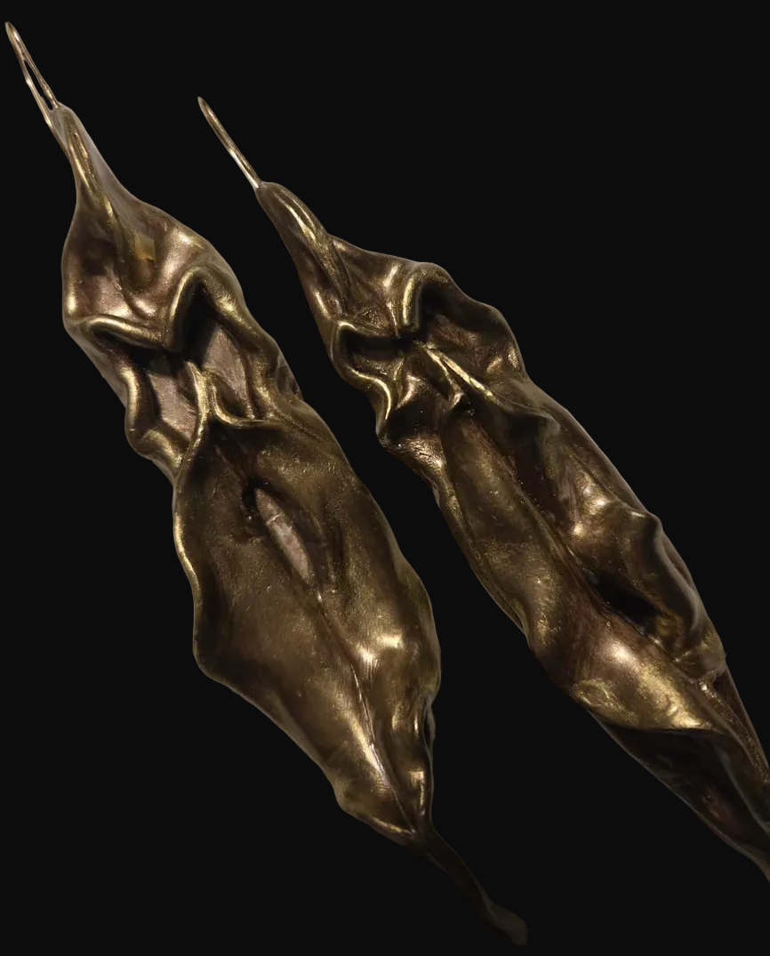 Curvaceous Freeform Sculpted 6.5" Faux Bronze Ear Adornments - OOAK