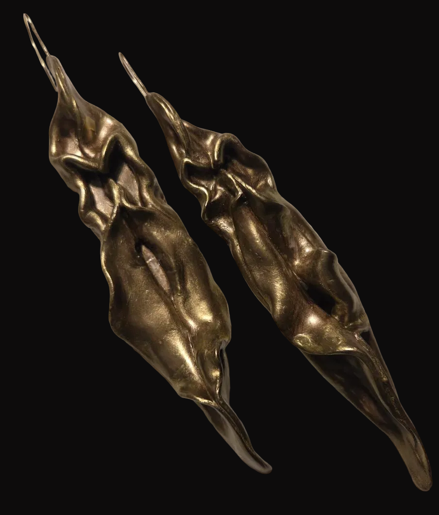 Curvaceous Freeform Sculpted 6.5" Faux Bronze Ear Adornments - OOAK