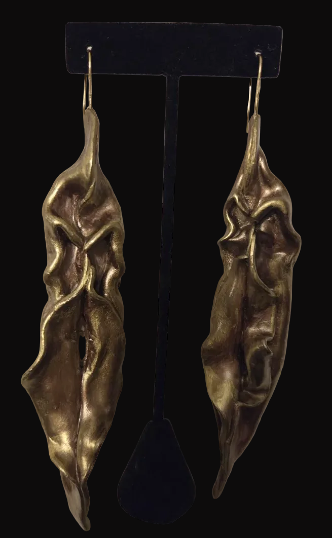 Curvaceous Freeform Sculpted 6.5" Faux Bronze Ear Adornments - OOAK