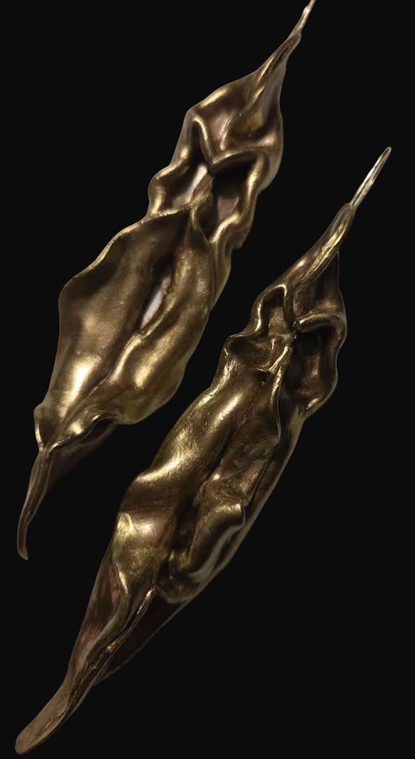Curvaceous Freeform Sculpted 6.5" Faux Bronze Ear Adornments - OOAK