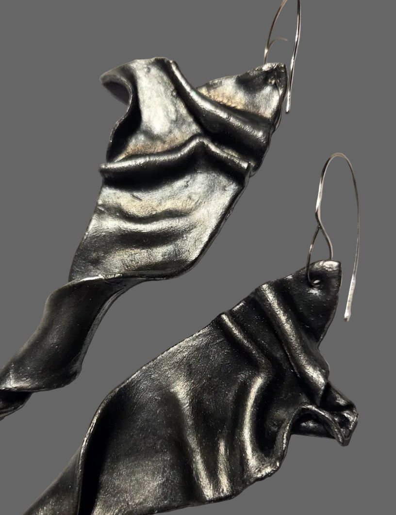 Metallic Black Pearl Sculpted Spiral Shoulder Dusters - Faux Sterling