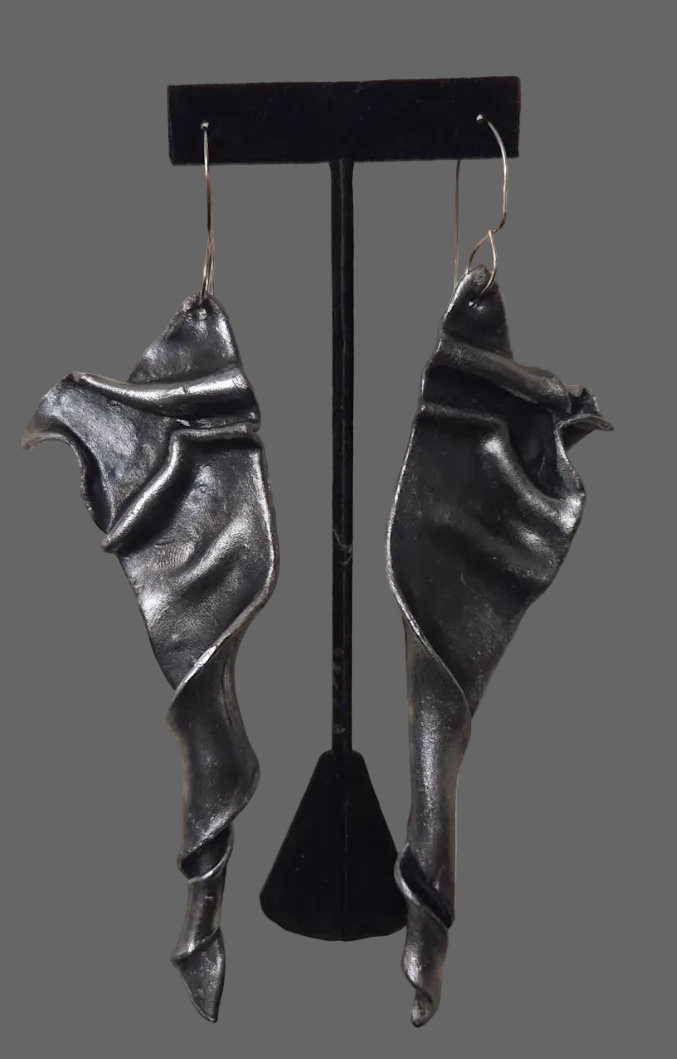 Metallic Black Pearl Sculpted Spiral Shoulder Dusters - Faux Sterling