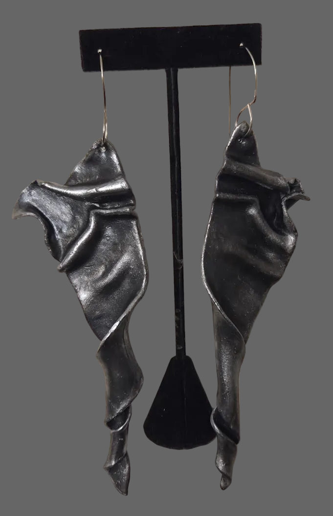 Metallic Black Pearl Sculpted Spiral Shoulder Dusters - Faux Sterling