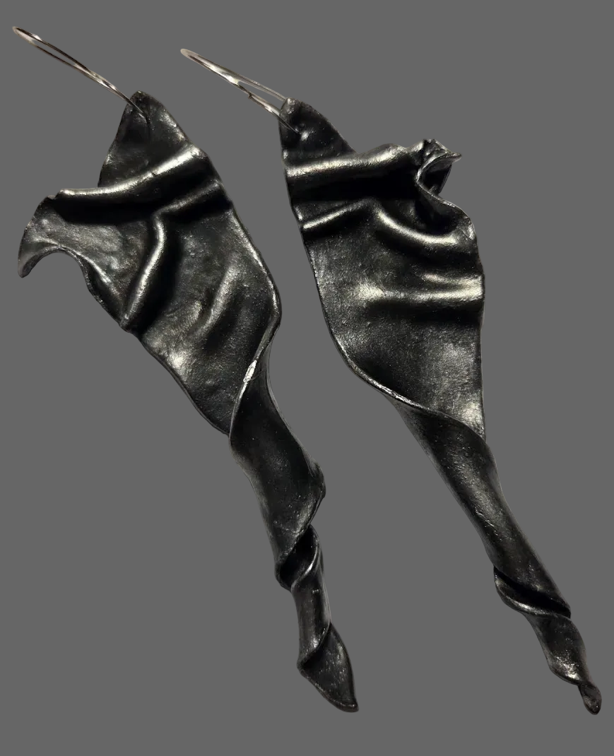 Metallic Black Pearl Sculpted Spiral Shoulder Dusters - Faux Sterling