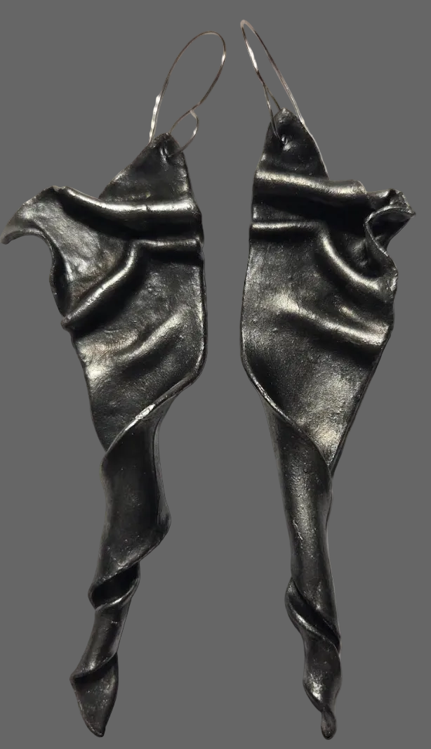 Metallic Black Pearl Sculpted Spiral Shoulder Dusters - Faux Sterling