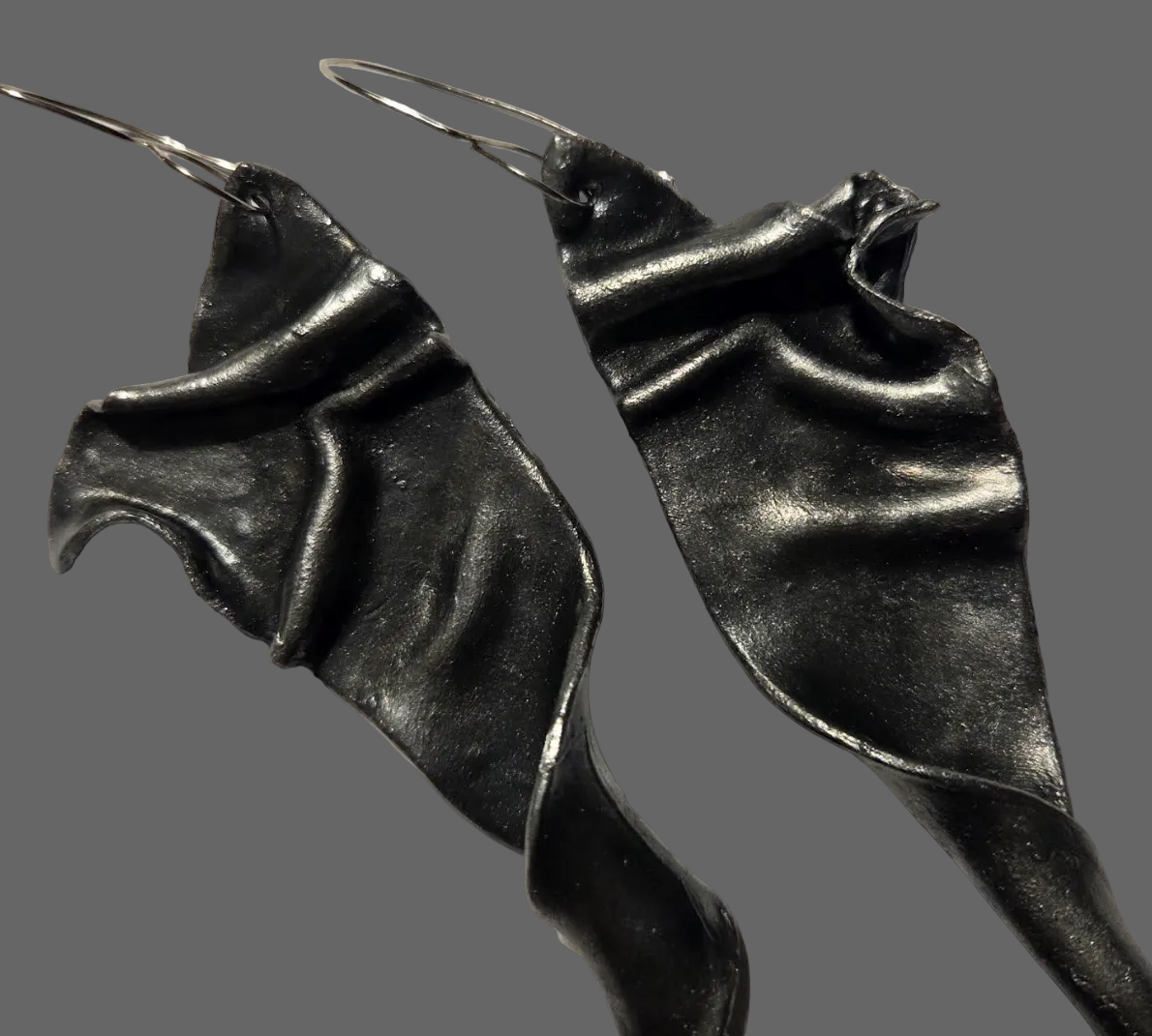 Metallic Black Pearl Sculpted Spiral Shoulder Dusters - Faux Sterling