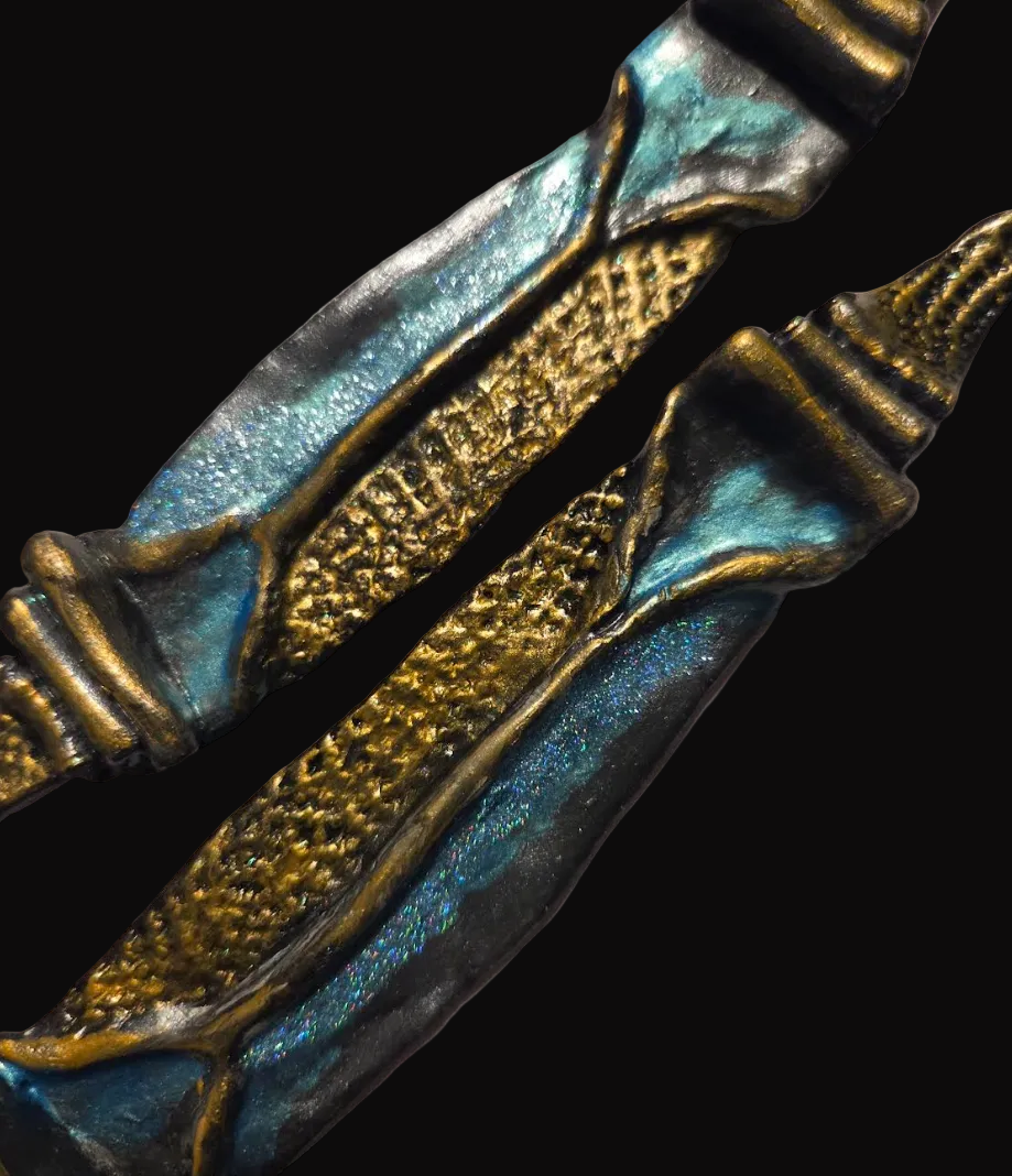 Faux Bronze Metal Sculpted Shoulder Duster Earrings - Turquoise Patina