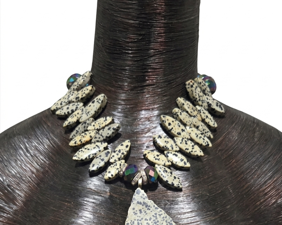 Avant Garde Dalmatian Jasper Slab Chest Piece & Jewel Tone Druzy Agate
