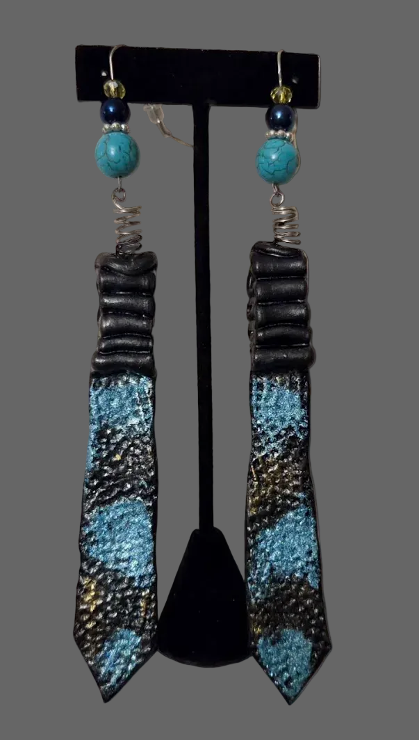 Sculpted Shoulder Duster Pierced Earrings ~ Faux Python Snake Print