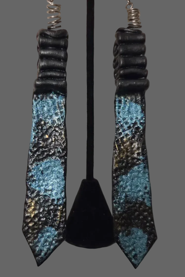 Sculpted Shoulder Duster Pierced Earrings ~ Faux Python Snake Print
