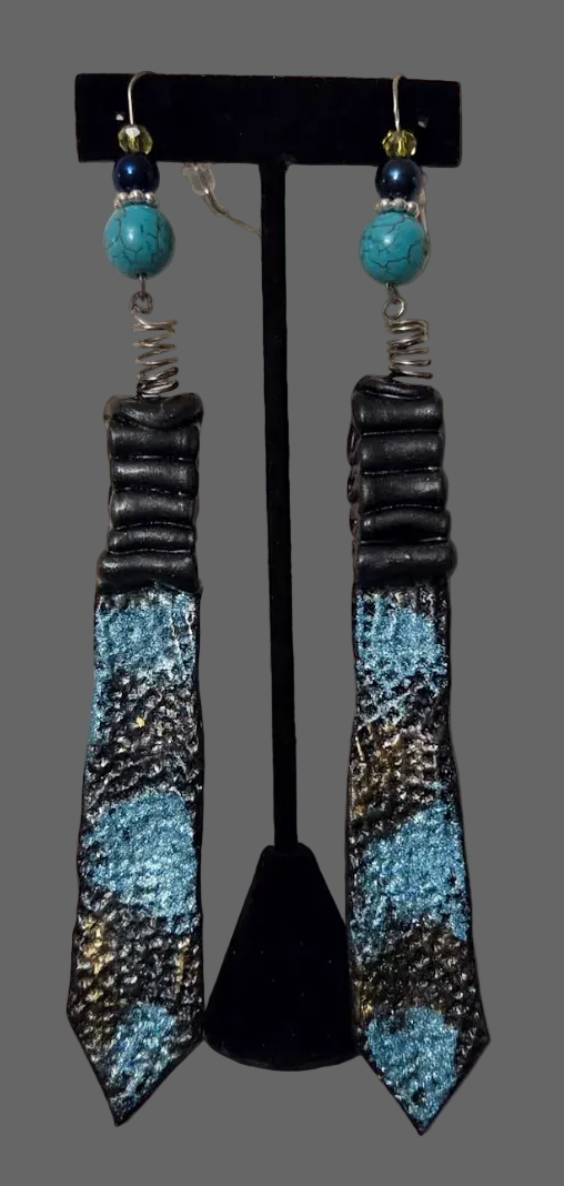Sculpted Shoulder Duster Pierced Earrings ~ Faux Python Snake Print