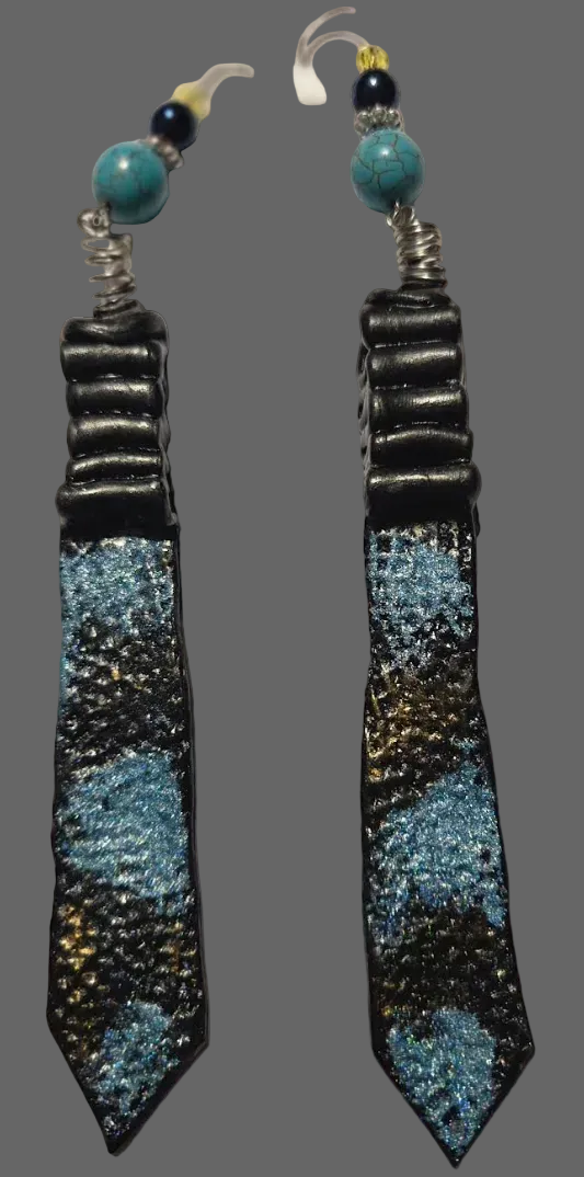 Sculpted Shoulder Duster Pierced Earrings ~ Faux Python Snake Print