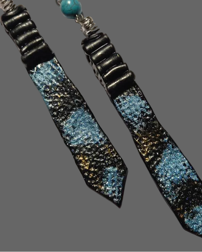 Sculpted Shoulder Duster Pierced Earrings ~ Faux Python Snake Print