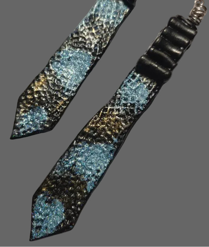 Sculpted Shoulder Duster Pierced Earrings ~ Faux Python Snake Print