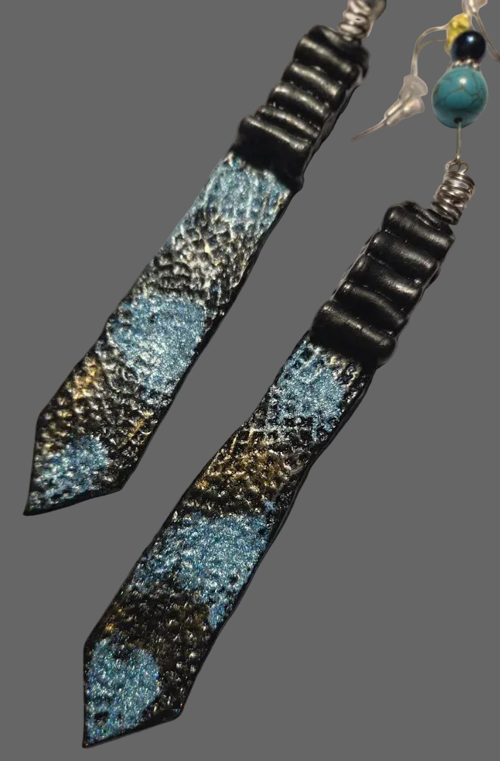 Sculpted Shoulder Duster Pierced Earrings ~ Faux Python Snake Print