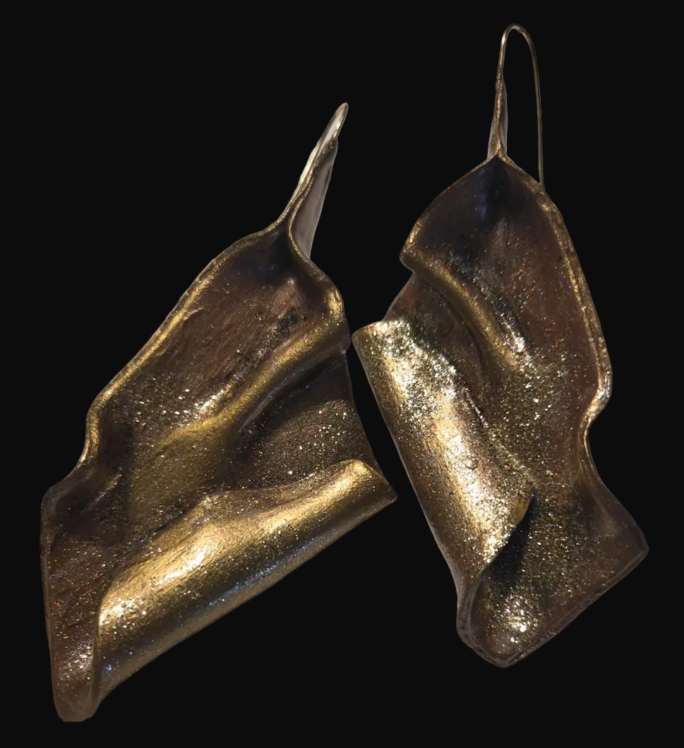 Sensuous Rose Gold Sculpted Folded Large Statement Pierced Earrings