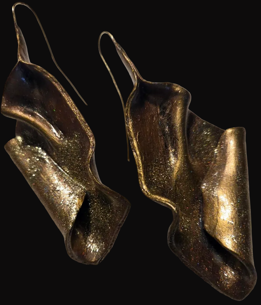 Sensuous Rose Gold Sculpted Folded Large Statement Pierced Earrings